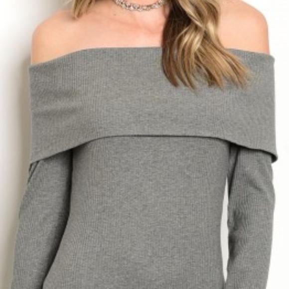 LAST3️⃣//GRAY RIBBED OFF SHOULDER MIDI DRESS - Picture 5 of 9